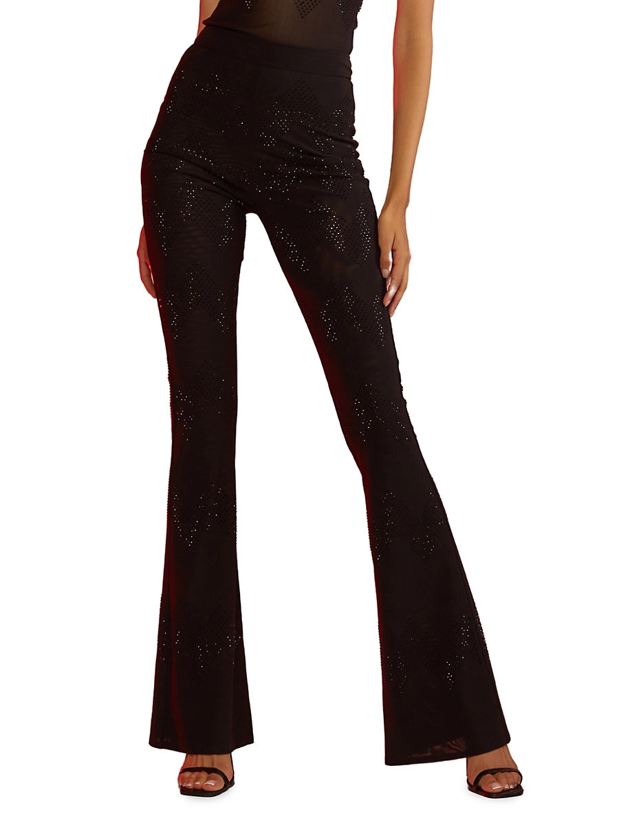 Women's Crystal Mesh Pull-On Flare Pants - Black - Size 4 | Saks Fifth Avenue