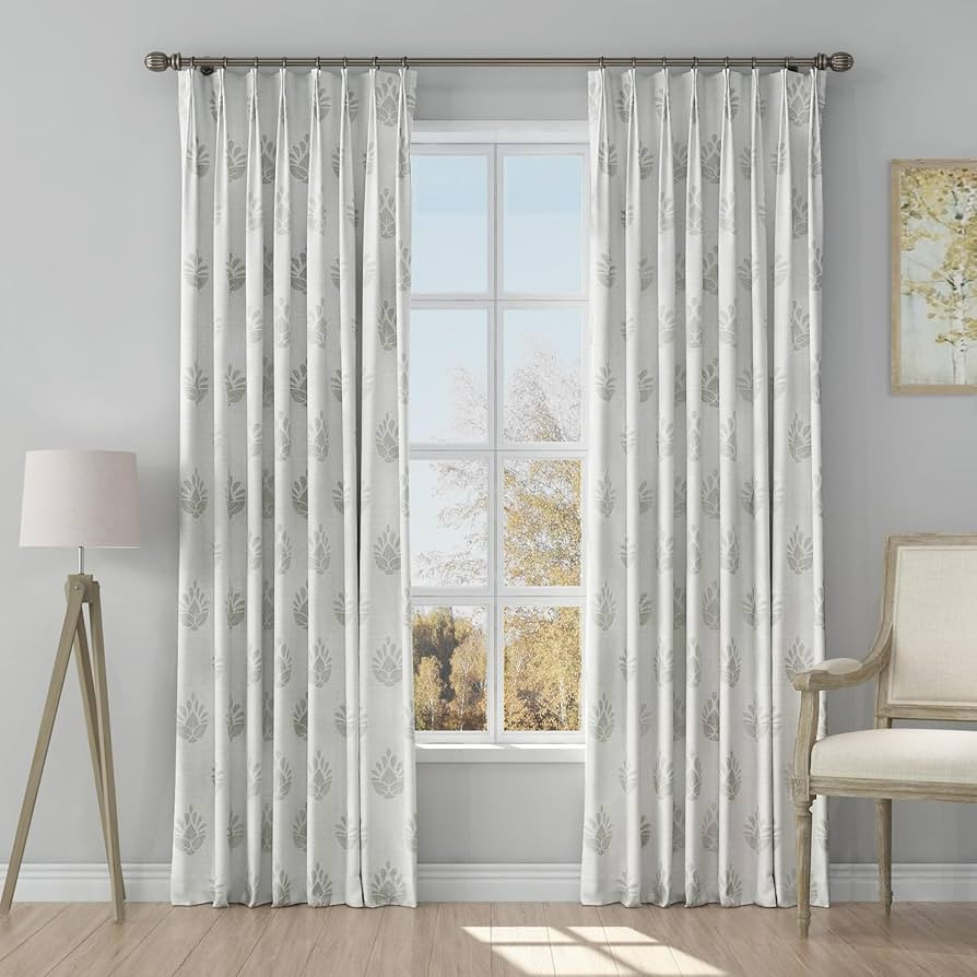TWOPAGES Stefana Silber x 100 Inches Wide French Pleat Curtain, Symmetrical Print Large Block Fog... | Amazon (US)