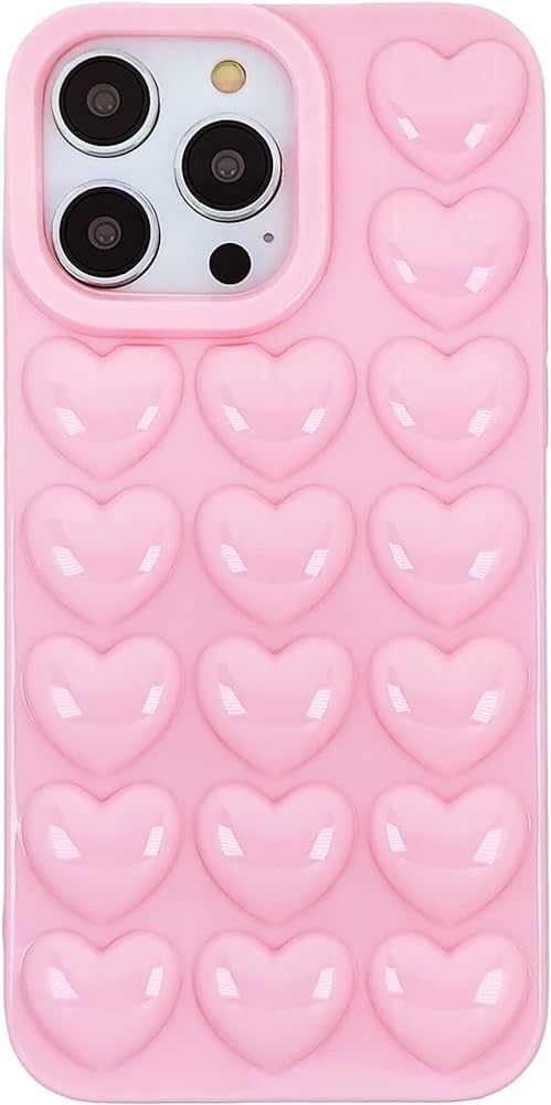 DMaos iPhone 14 Pro Max Case for Women, 3D Pop Bubble Heart Kawaii Gel Cover, Cute Girly for iPho... | Amazon (US)
