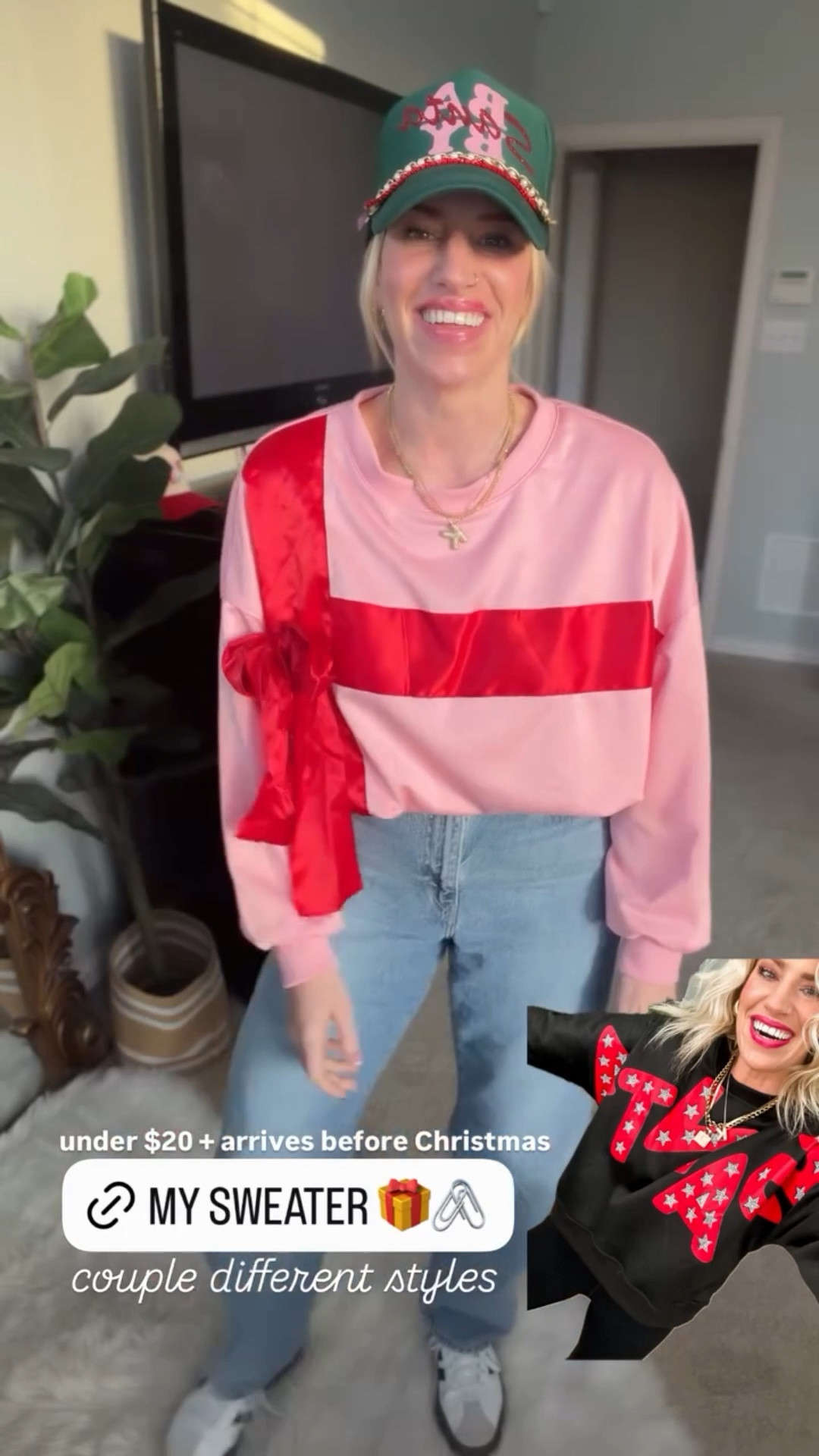 The softest present 🎁 sweatshirt 
Love the satin ribbon detail
Can be dressed up or dressed down 
Under $20 and fits relaxed in true size —wearing a small 
 

#LTKOver40 #LTKHoliday #LTKFindsUnder50