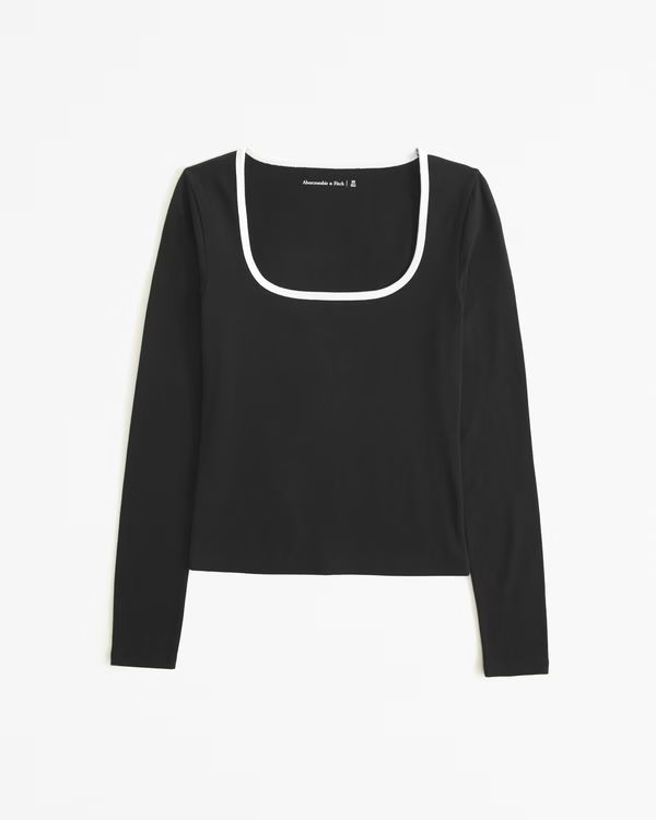 Women's Long-Sleeve Cotton-Blend Seamless Squareneck Top | Women's Tops | Abercrombie.com | Abercrombie & Fitch (US)