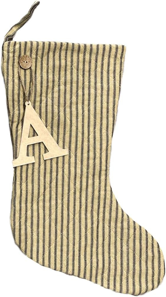 Marilee Home 18" Primitive Black Stripe Quilted Christmas Stocking with Personalized Letter Charm | Amazon (US)