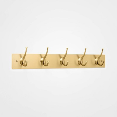 New Traditional 5 Hooks Rail Gold - Threshold™: Wall Mounted Decorative Hook Rack, Light Gold, Zinc Alloy, 40lb Capacity | Target