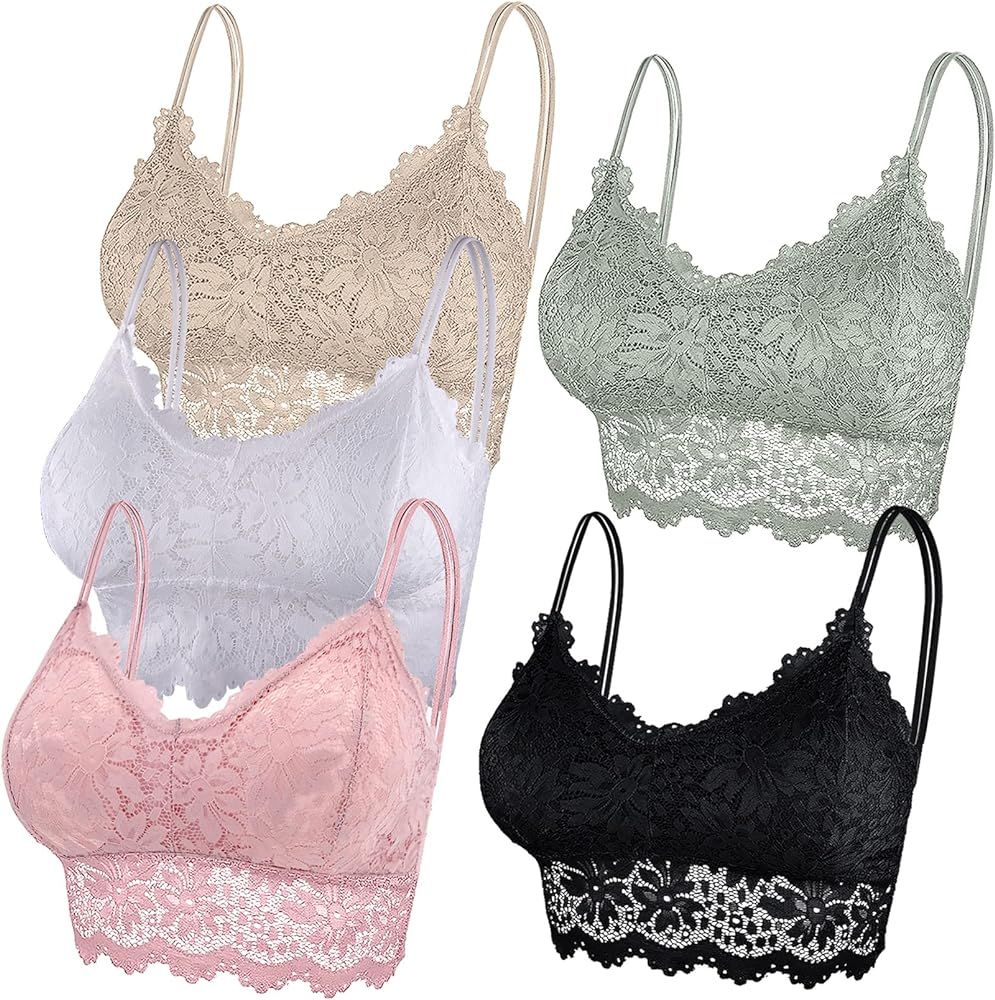 Duufin 5 Pcs Lace Bralettes for Women Bralette Padded Lace Bandeau Bra | Amazon (US)