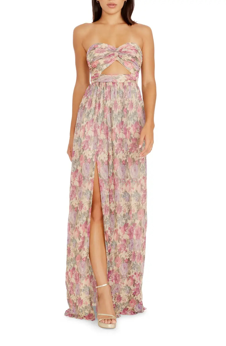 Angelique Floral Cutout Metallic Strapless Maxi Dress | Nordstrom