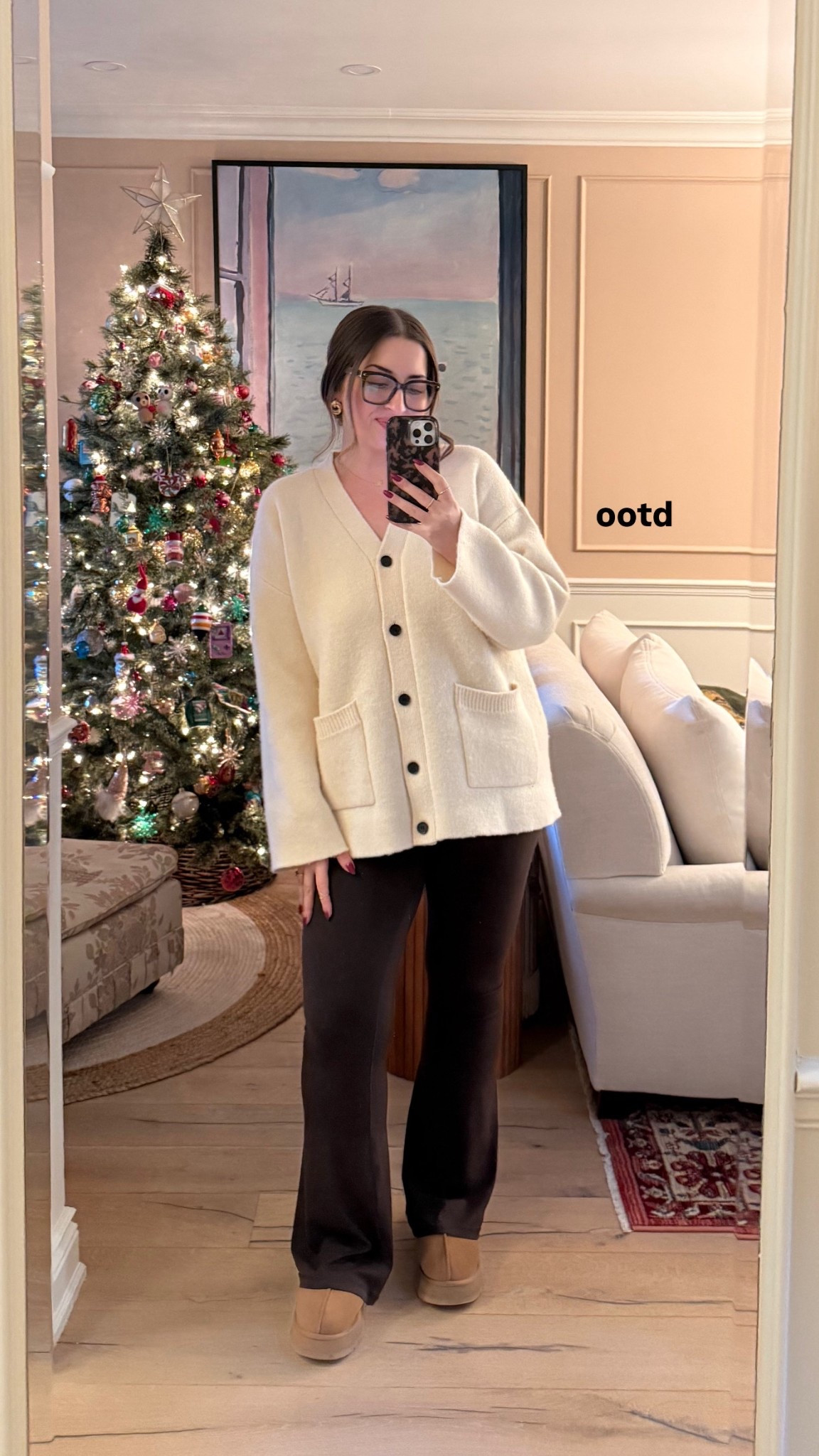 Casual winter outfit / cozy outfit / holiday outfit / cardigan & leggings outfit / Uggs / holiday shopping / Christmas 

Sizing:
L in leggings & cardigan 

#LTKcurves #LTKwinter #LTKmidsize