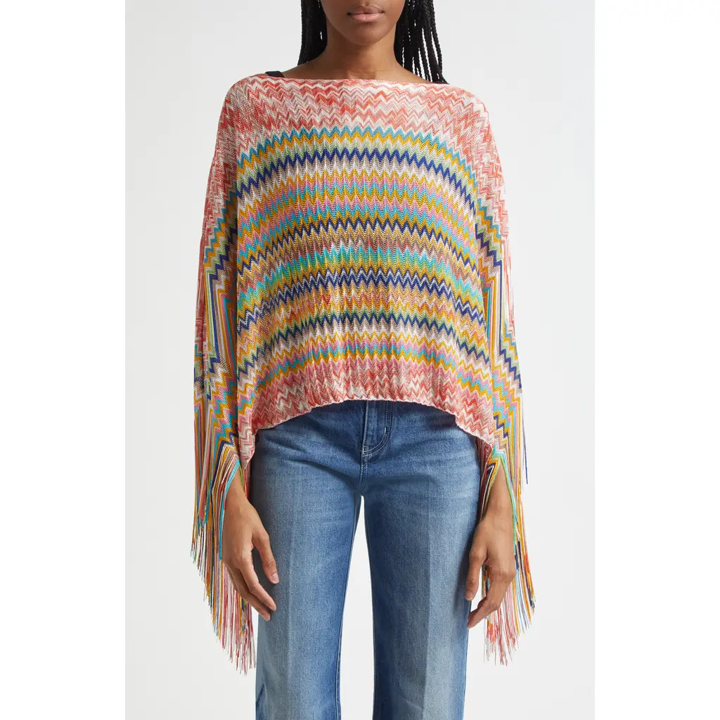 Missoni Metallic Zigzag Knit Poncho in Multi at Nordstrom | Nordstrom