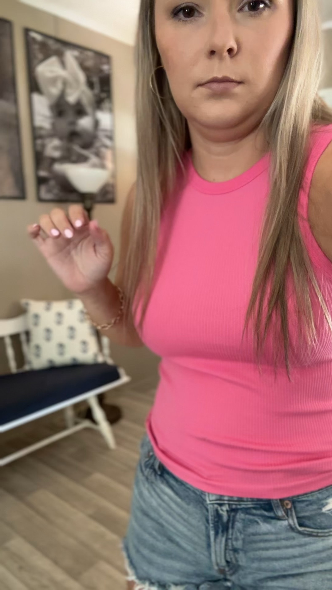The best Walmart $5 tank that snatches you in all the right places. I have both medium and large so I would stay tts or size up one. Shorts are true size 8. Size up a half size in shoes! 

#LTKMidsize #LTKSummerSales #LTKFindsUnder50