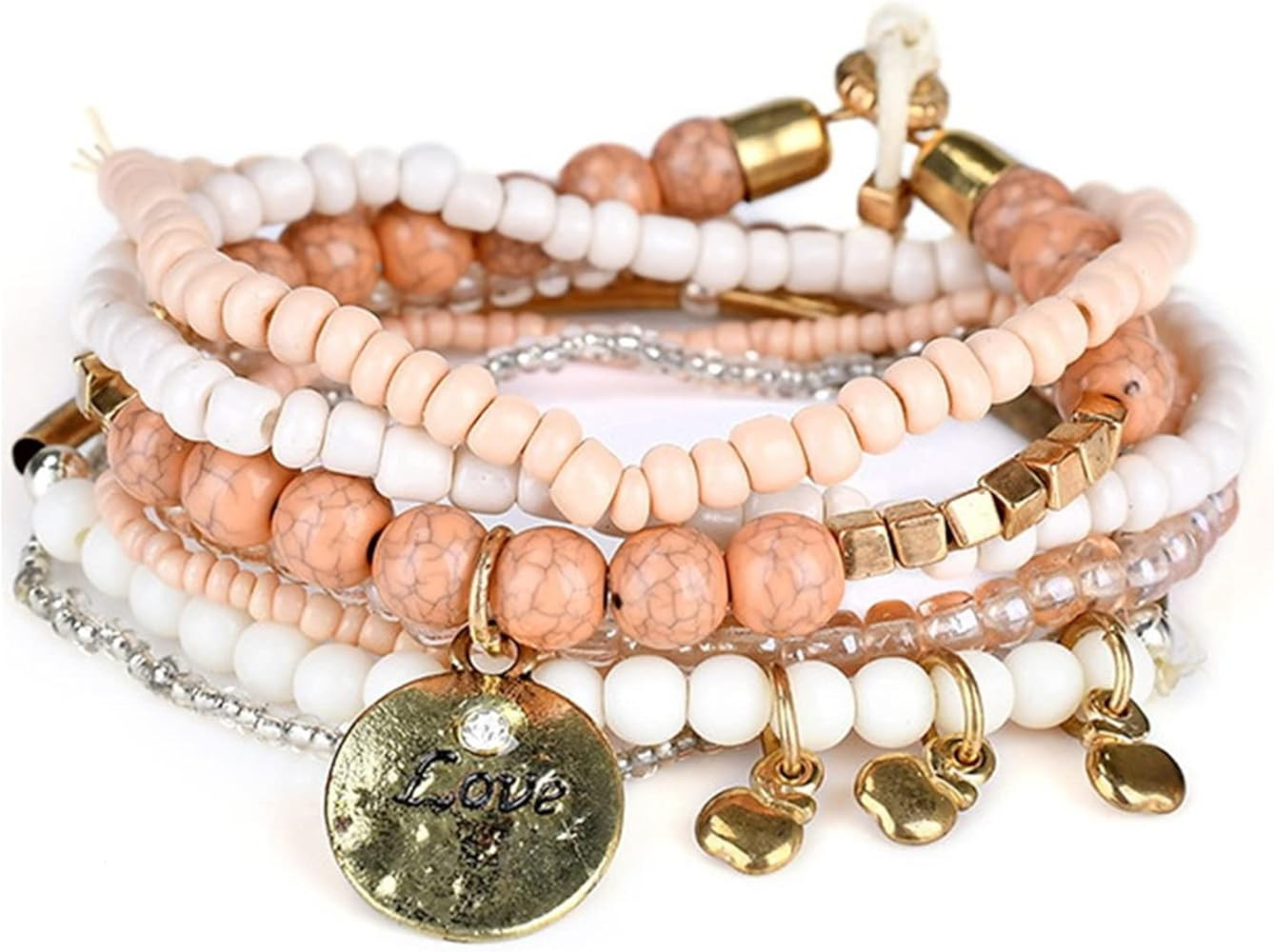 MengPa Beaded Bracelets for Women Trendy Stacks Boho Bead Bracelet Pack Friendship Jewelry | Amazon (US)