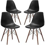 EdgeMod EM-105-WAL-BLK-X4 Eames Style DSW Side Chair with a Walnut Base (Set of 4), Black | Amazon (US)