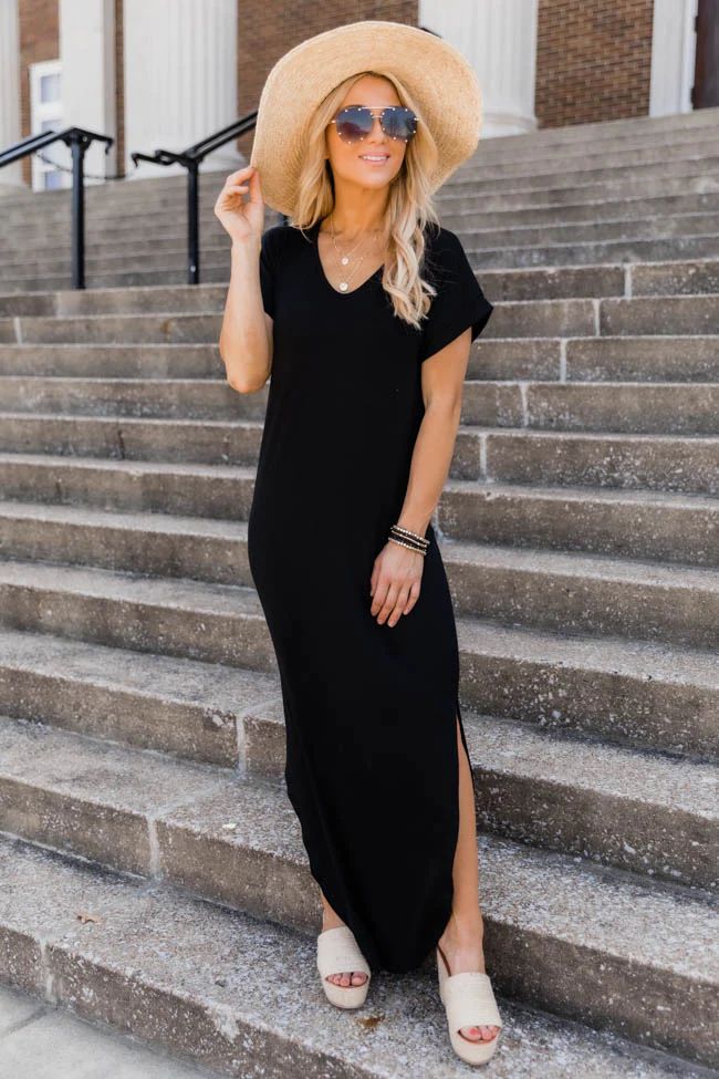 Set Yourself Free Black Maxi T-Shirt Dress | The Pink Lily Boutique