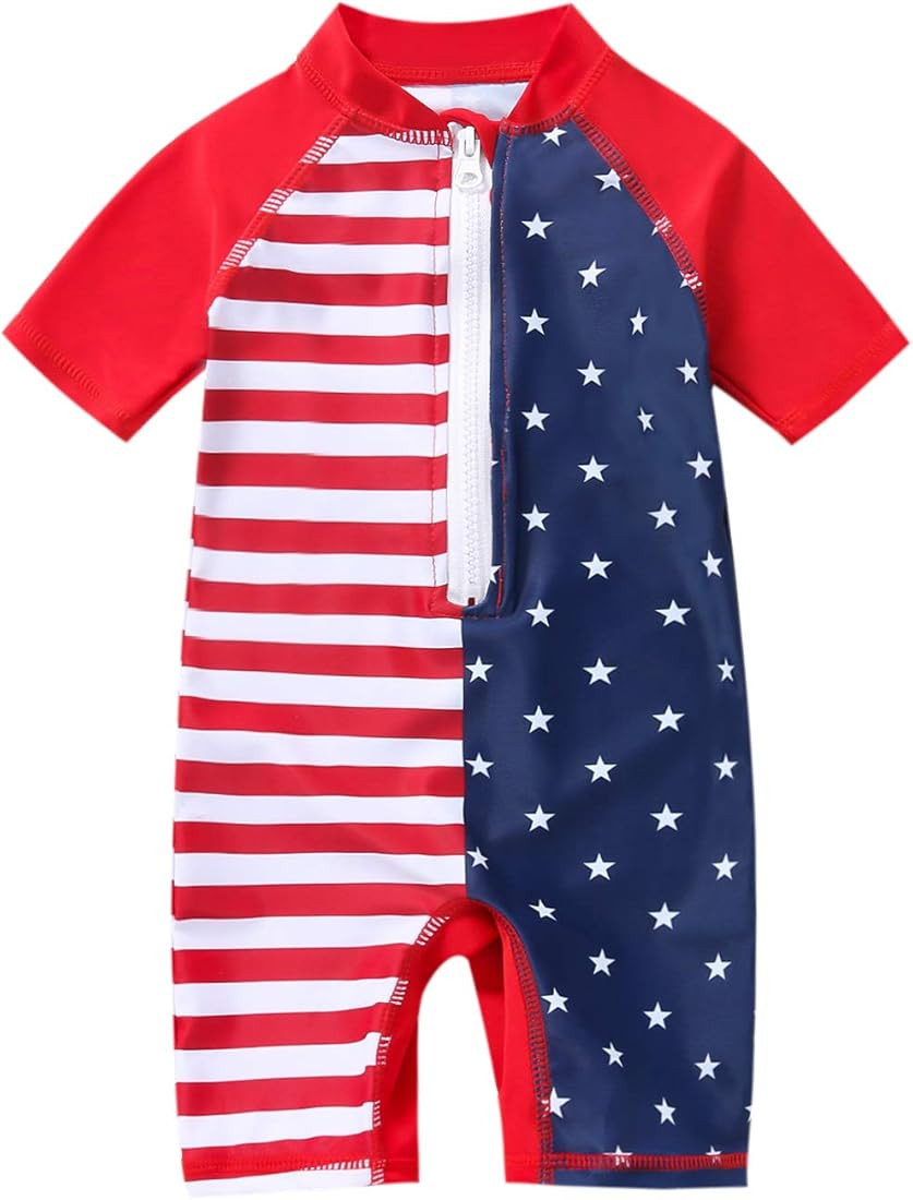 YIRONGWANG Baby Boys Swimsuits One Piece Swimwear Bathing Suit Rash Guard with Zipper Short Sleev... | Amazon (US)