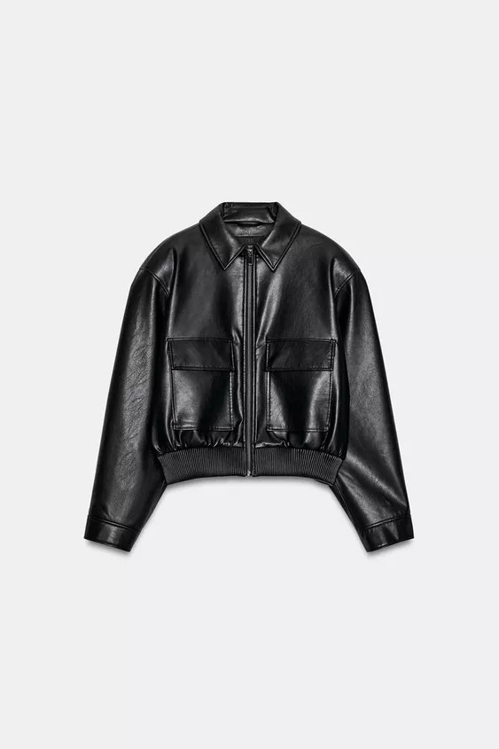 FAUX LEATHER BOMBER JACKET WITH SHOULDER PADS | Zara UK