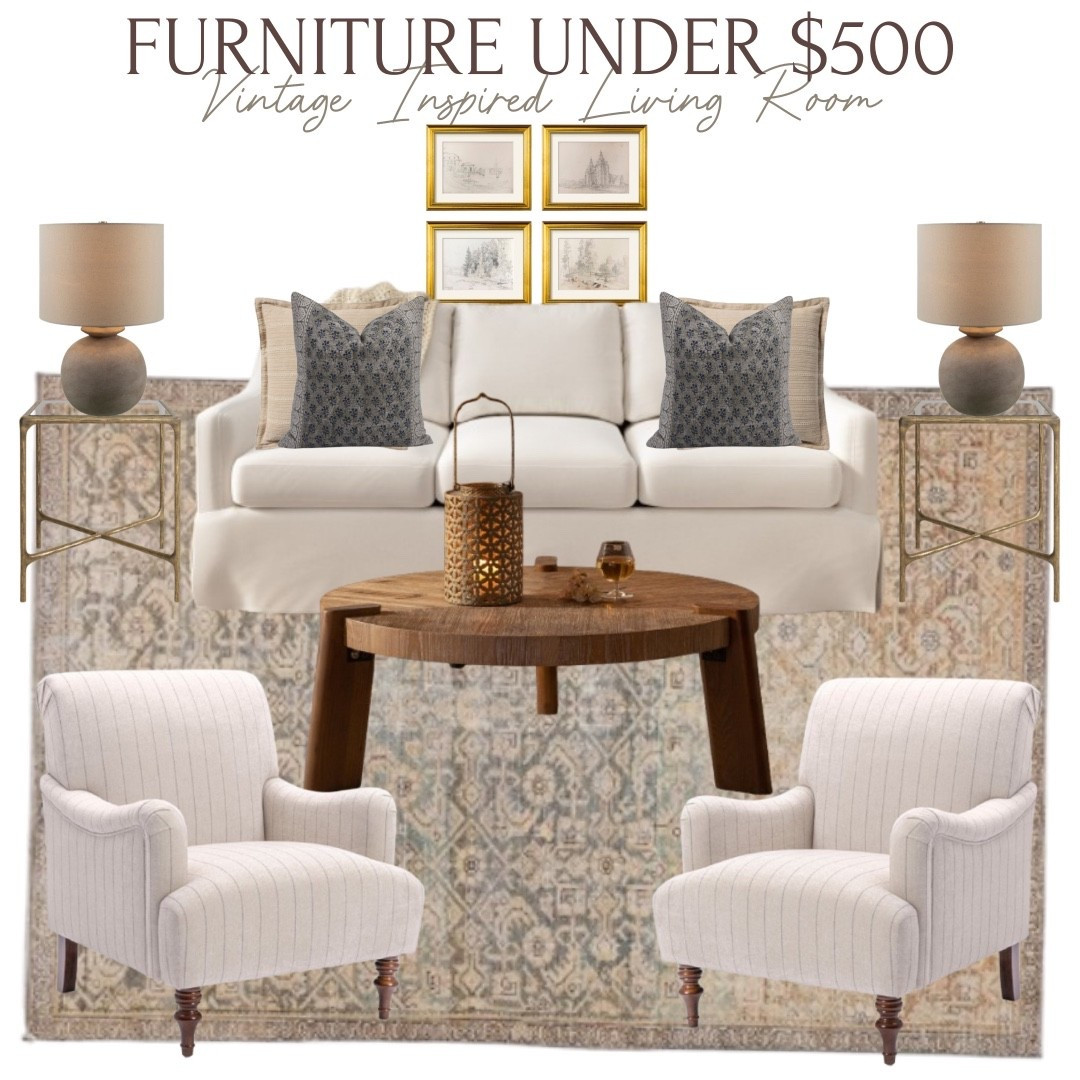 A vintage inspired living room design, perfect for creating a cozy space for the holiday season and beyond - using all Wayfair Black Friday furniture sale finds under $500!

#LTKCyberWeek #LTKSaleAlert #LTKHome
