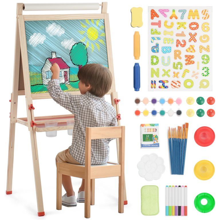 Art Easel for Kids with Paper Roll, Adjustable Double Side Art Drawing Standing Chalkboard for To... | Walmart (US)
