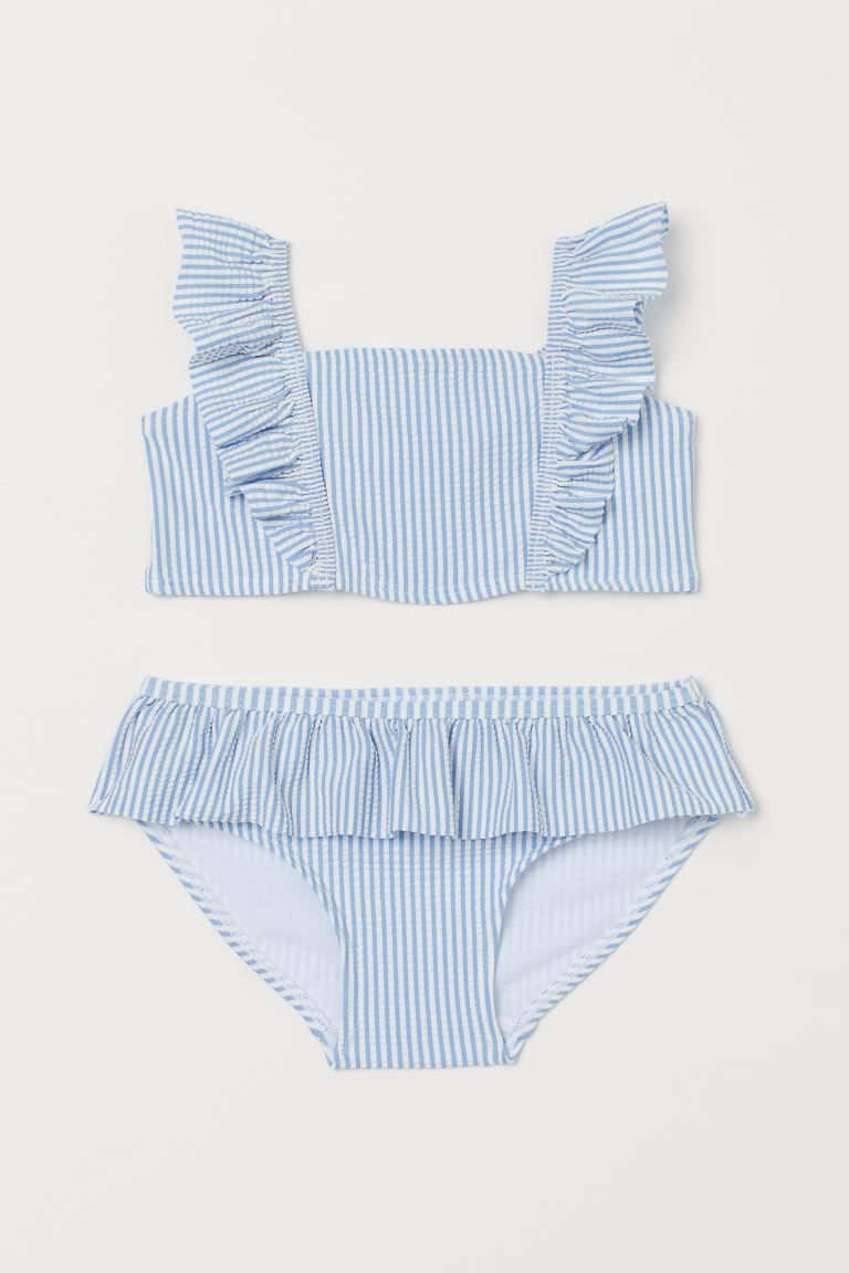 Fully lined bikini in jersey with a bubbly texture. Elasticized shoulder straps with wide ruffle ... | H&M (US)