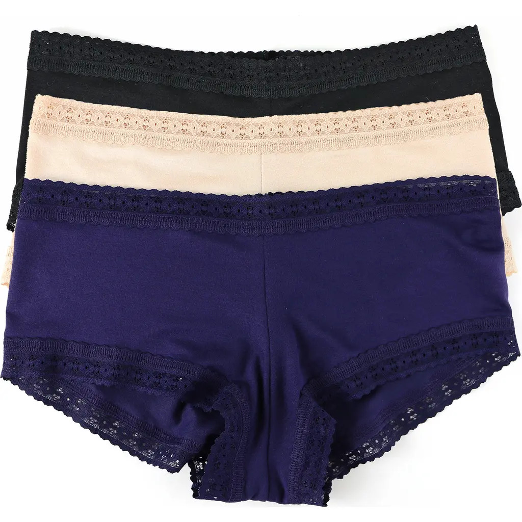 Hanky Panky Dream Assorted 3-Pack Boyshorts in Black-Chai-Indigo at Nordstrom, Size Large | Nordstrom