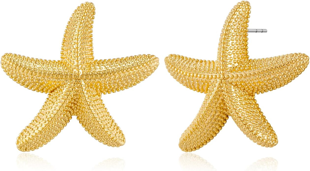 WOWORAMA Chunky Gold Stud Earrings - Seashell Starfish Vintage Boho Ocean Sea Scallop Shell State... | Amazon (US)