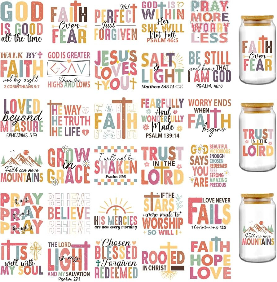 Bible Verse UV DTF Decals - 30 Sheets Motivational Saying Uvdtf Tumbler Wraps for 16 oz Coffee Cu... | Amazon (US)