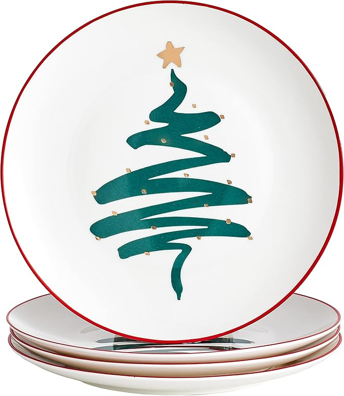 Christmas Holiday Bone China Dessert Plates - Salad Plates 8 inch - Set of 4,Oven&Dishwasher Safe... | Amazon (US)