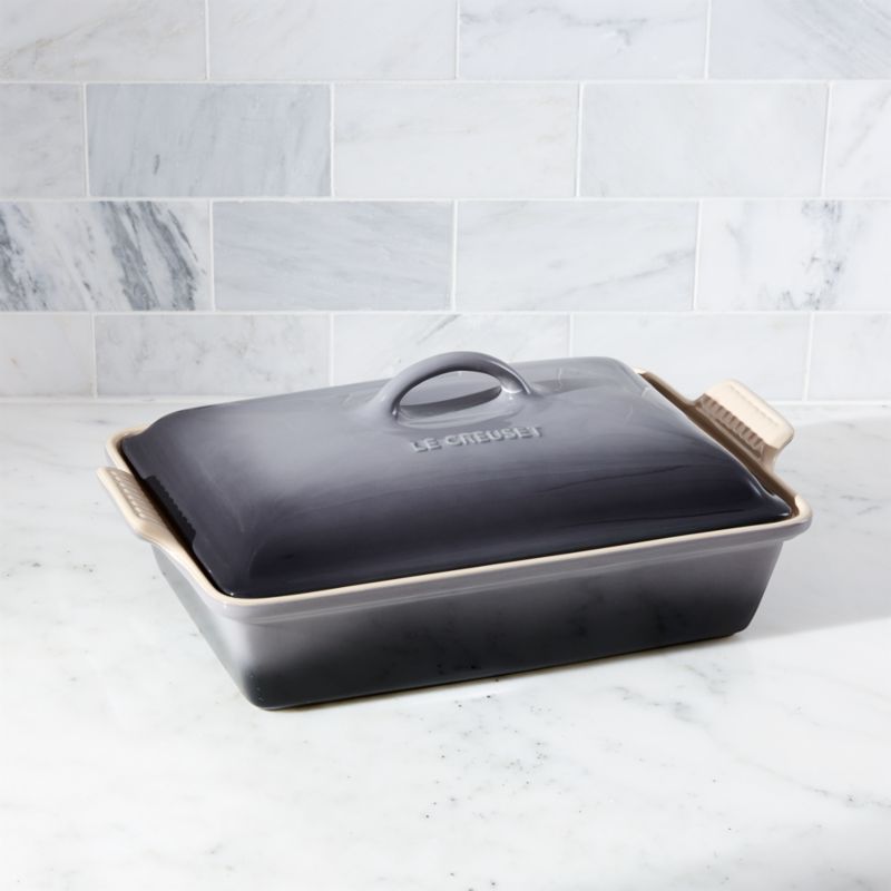 Le Creuset Heritage Covered Rectangular Oyster Baking Dish + Reviews | Crate and Barrel | Crate & Barrel