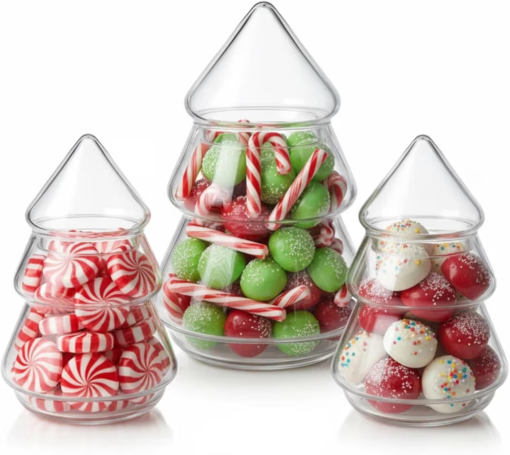 Baderke 3 Pcs Christmas Tree Candy Jars Glass Cookie Jars with Lids Lovely Christmas Tree Jar Bow... | Amazon (US)