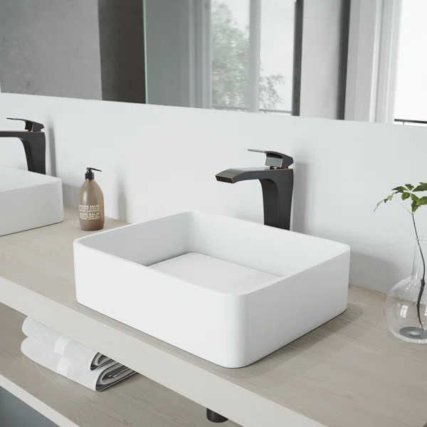 VG04013 Matte Stone White Stone Rectangular Vessel Bathroom Sink | Wayfair North America