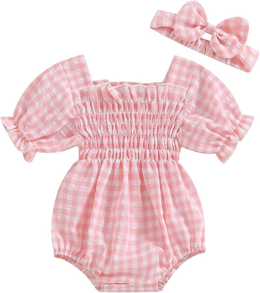 Karwuiio Infant Baby Girls Bodysuit Rompers Dress Newborn Short Sleeve Daisy Romper with Headband... | Amazon (US)