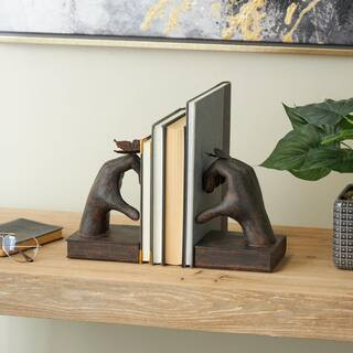 Dark Brown Resin Heart Inspired Hands Bookends with Butterfly and Copper Accents (Set of 2) | The Home Depot