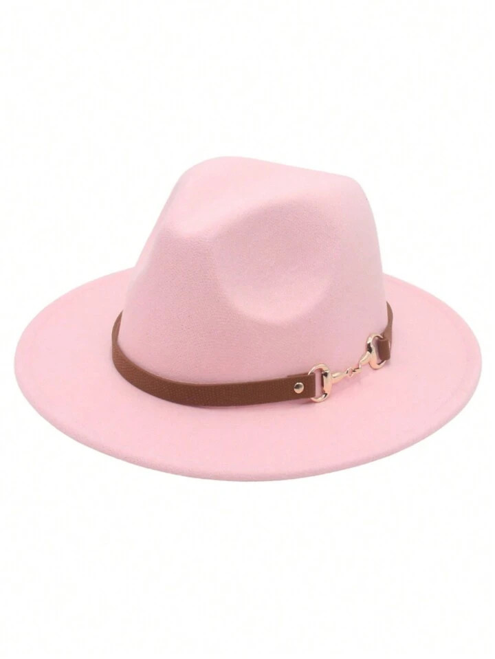 1pc Unisex Retro Black Knitted Fedora With Thick Leather Strap Buckle, Western Autumn & Winter Ja... | SHEIN