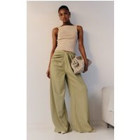 Sage Green Tailored Woven Pleat Detail Wide Leg Pants | PrettyLittleThing US