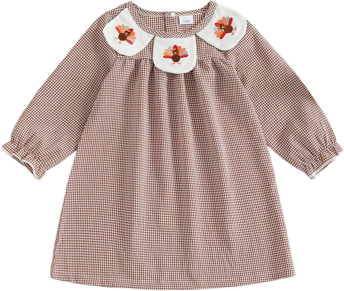 Kids Toddler Baby Girl Thanksgiving Outfit Turkey Embroidery Doll Collar Long Sleeve Smocked Dres... | Amazon (US)