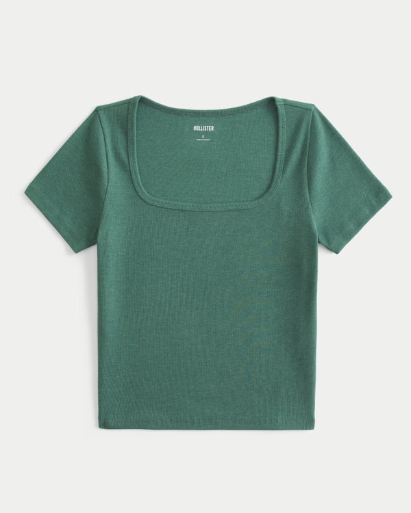 Women's Ribbed Square-Neck Baby Tee | Women's Tops | HollisterCo.com | Hollister (UK)