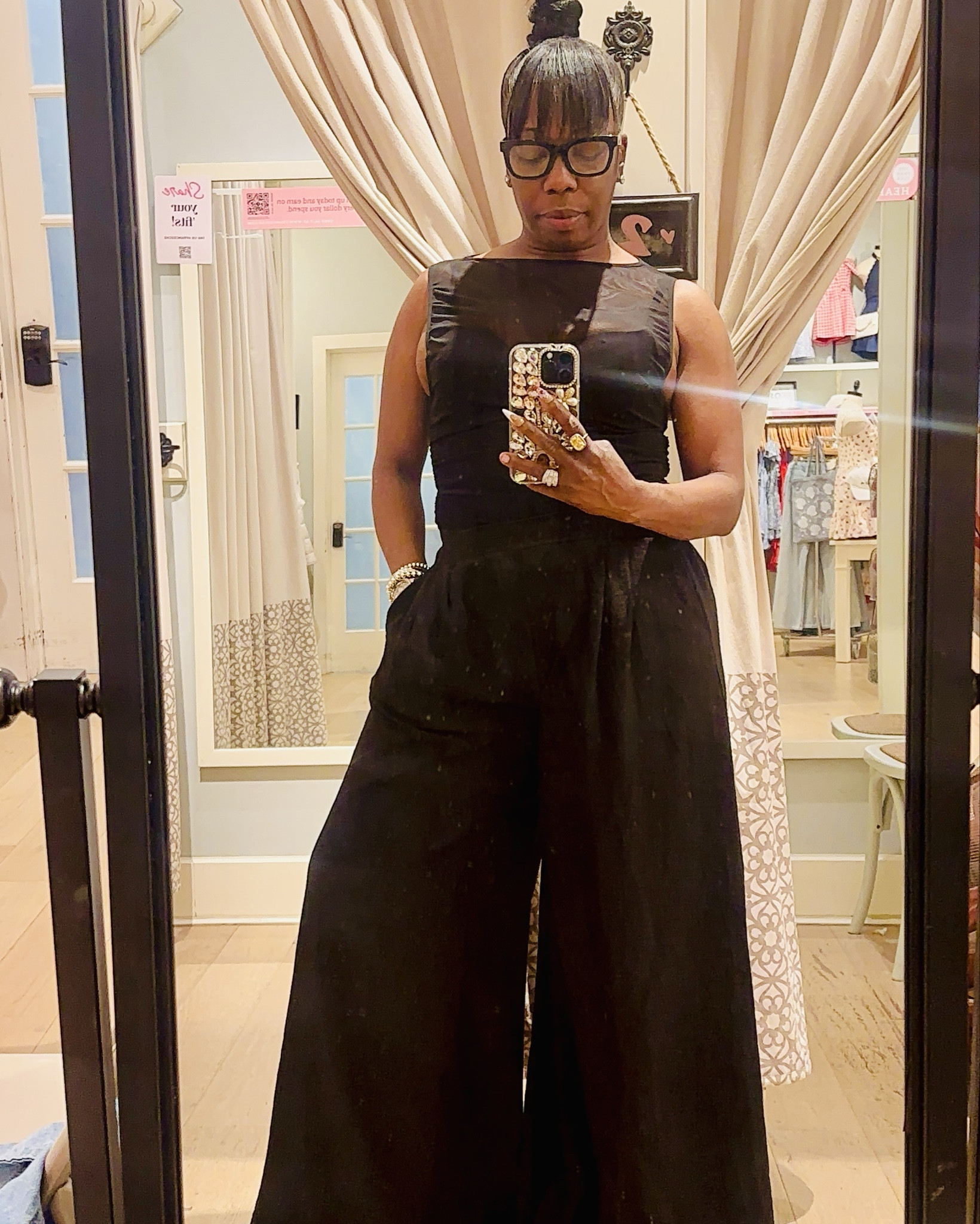Got style? 
.
wearing the super wide leg pants from francesca’s with a cute sheer bodysuit and crop blue jean jacket this look was perfect for working in retail today.


I'm wearing a large in the pants for extra room, a medium in the bodysuit that fits true to size and medium blue, jean jacket true to fit.  

#LTKOver40 #LTKSummerEdit #LTKWorkwear
