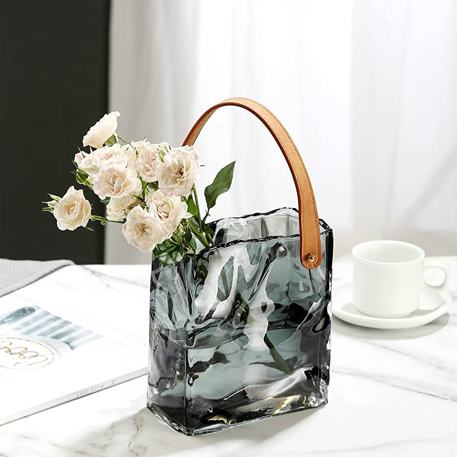 DCQRY Glass Purse Vase, Glass Bag Vase with Handles, Handbag Shape Flower Vase Fish Bowl Unique M... | Amazon (US)