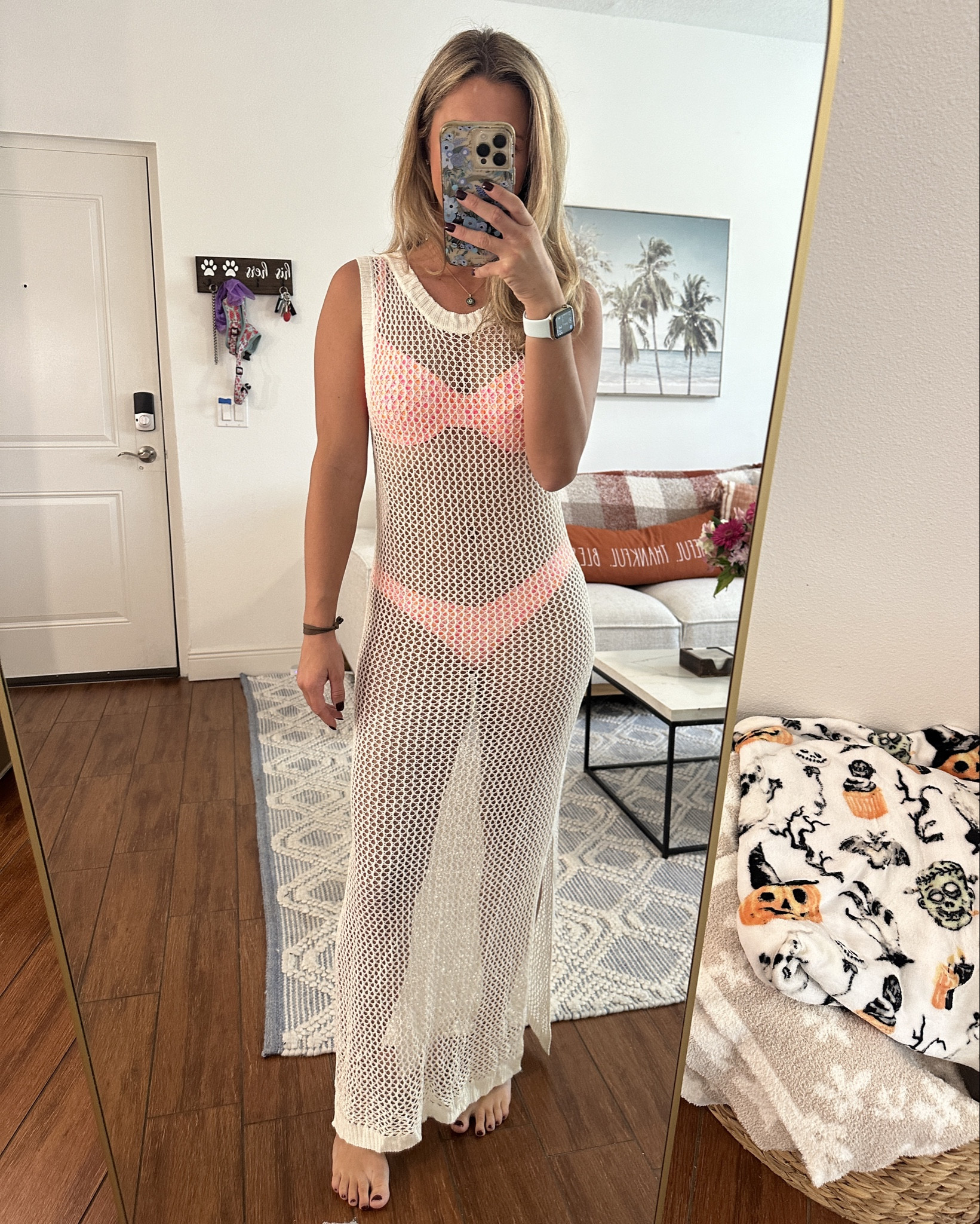 White crochet maxi coverup with low cut open back 

#LTKSeasonal #LTKxPrimeDay