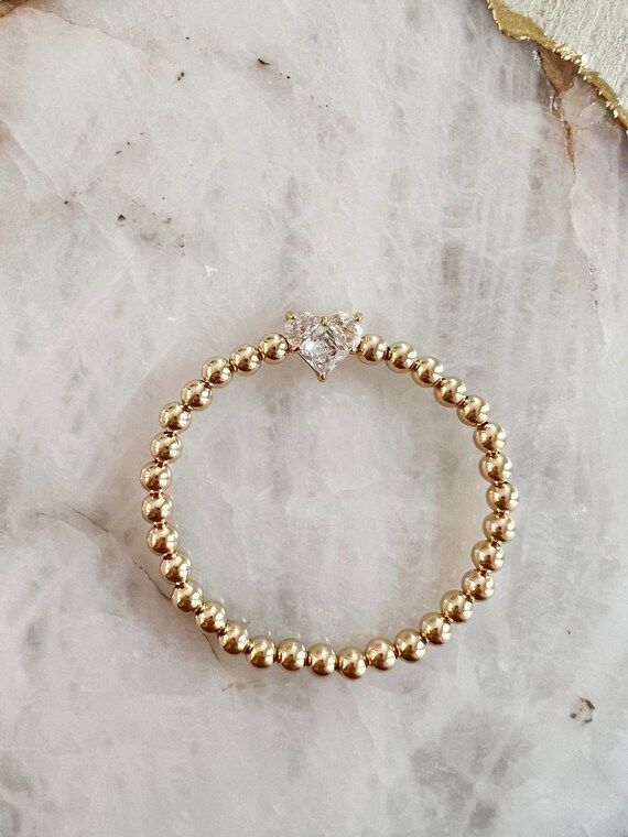 5mm 14k Gold Filled Beaded Bracelet With Heart | Etsy | Etsy (US)