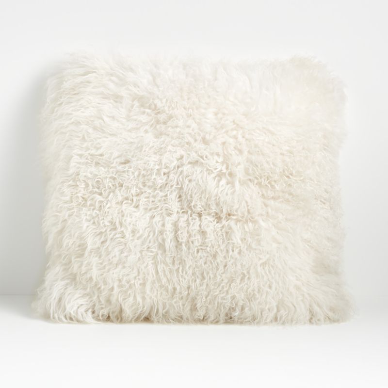 Pelliccia 23"x23" Square Ivory Mongolian Sheepskin Decorative Throw Pillow Cover + Reviews | Crat... | Crate & Barrel