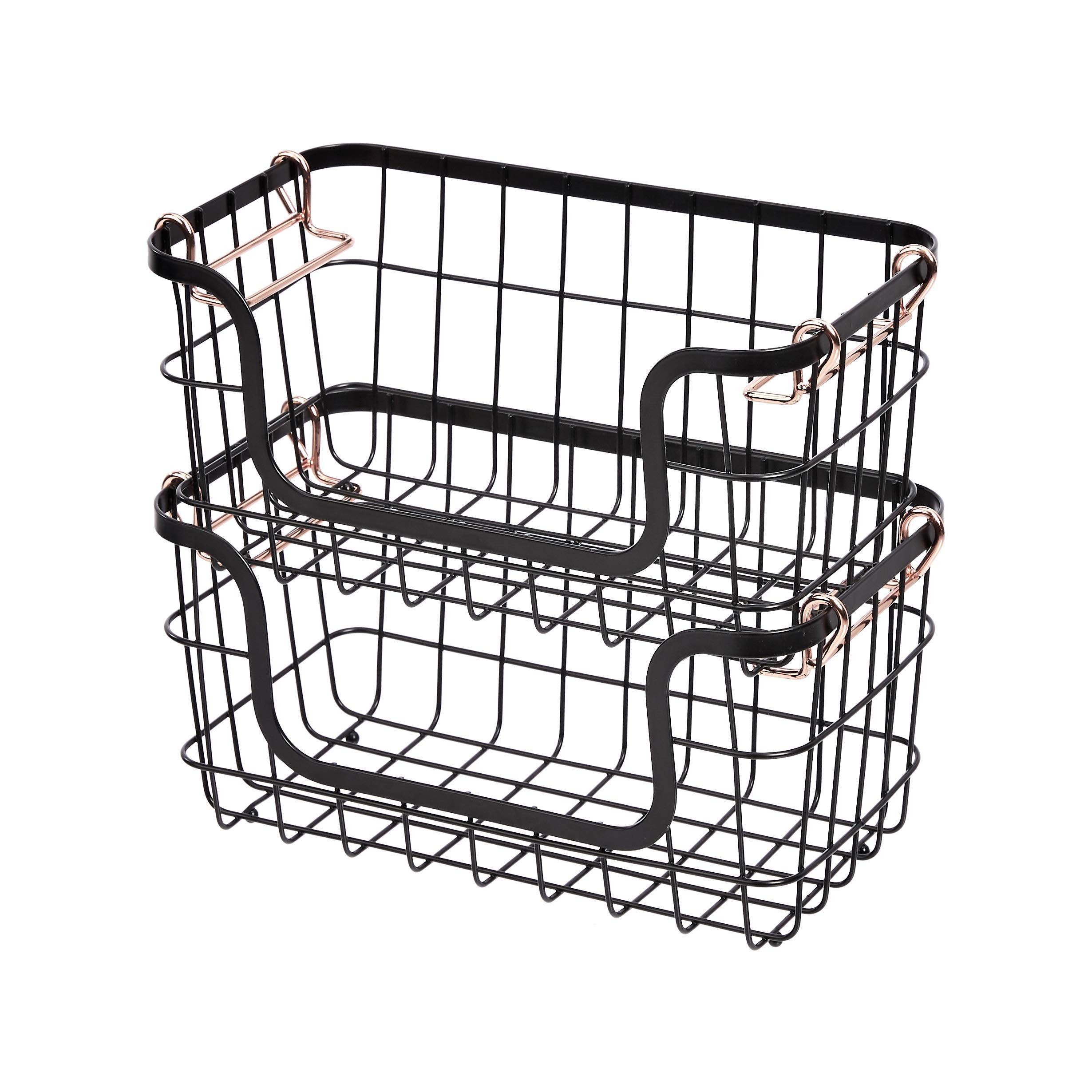 Amazon Basics Stackable Metal Wire Rectangular Storage Basket Set For Kitchen or Bathroom, 2 Coun... | Amazon (US)