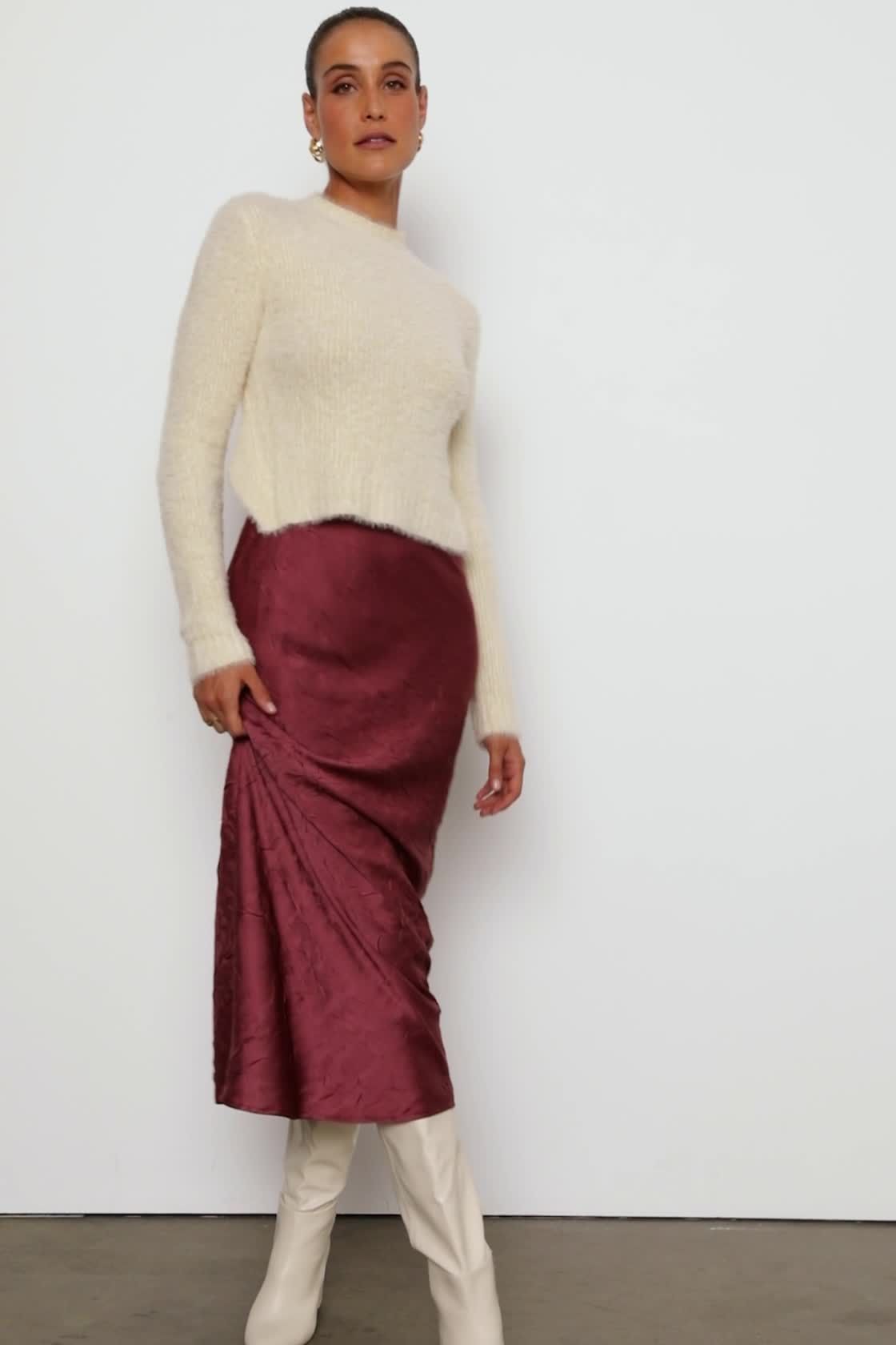 Good Standing Mauve Crinkle Satin High-Rise Midi Skirt | Lulus (US)