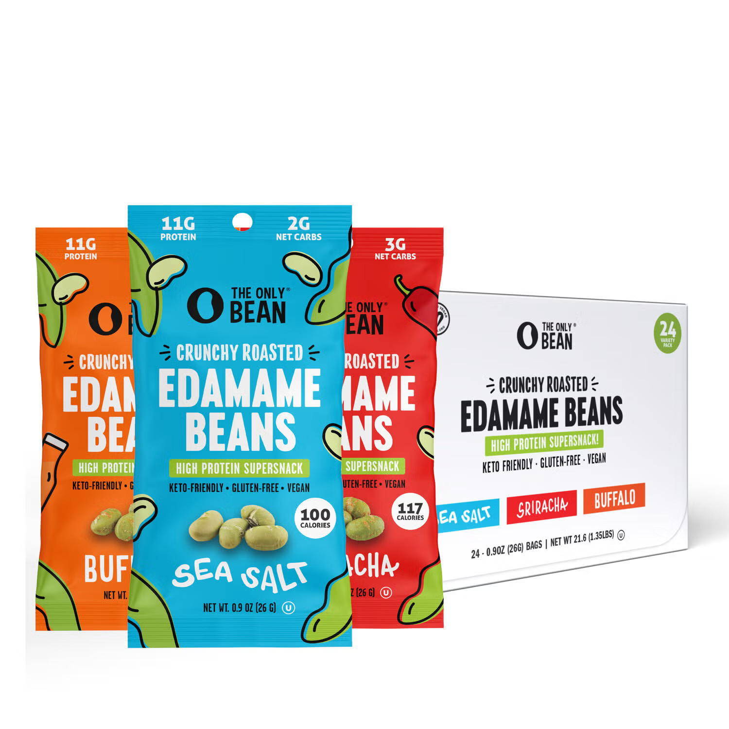 Crunchy Roasted Edamame Beans - Variety Pack (24 Bags) | GNC