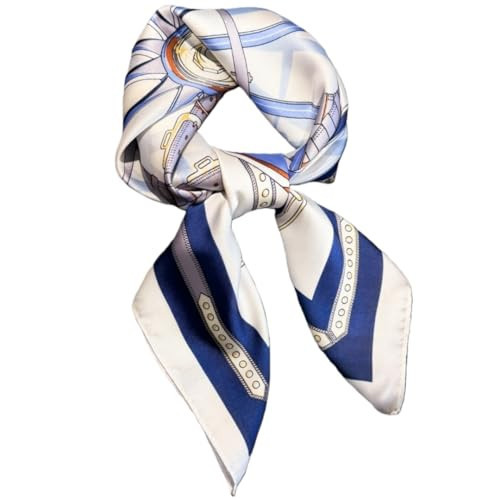 WaJuemy Western Neck sacrf for Women 27.5inches Square Silk Head Scarf Bandanas Fashion Satin Hair Scarves Purse Accessories Wrap Silky Sleeping Headscarf Wraps(12 White chain) | Amazon (US)