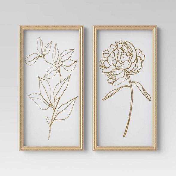 (Set of 2) 12" x 24" Floral Line Drawing Framed Canvas - Opalhouse™ | Target