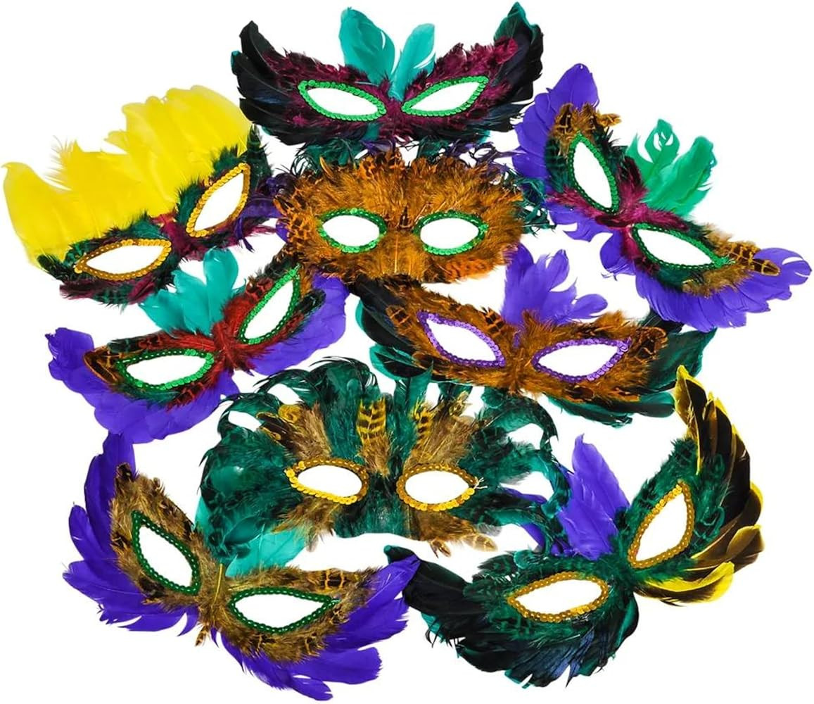 4E's Novelty Bulk Mardi Gras Masks With Feathers for Adult Men Women, Masquerade Party Masks for ... | Amazon (US)