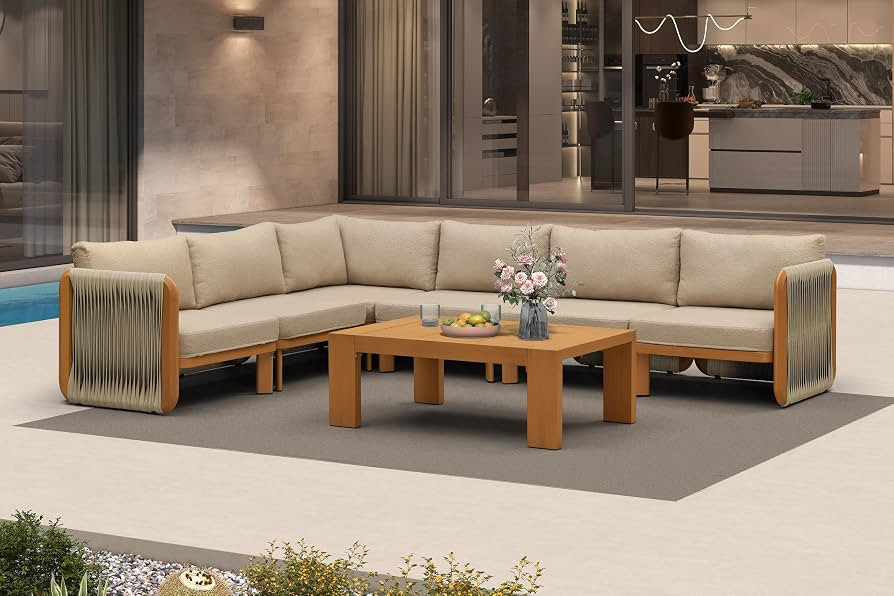 PURPLE LEAF 7 Pcs Patio Furniture Set L-Shape Outdoor Sectional 1 Table | Amazon (US)