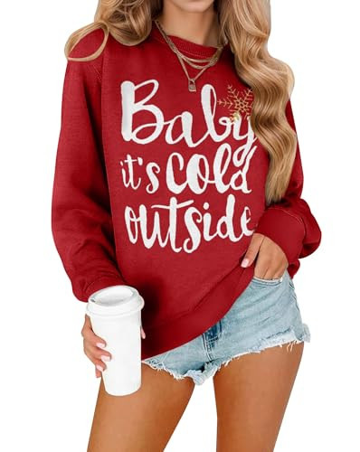 For G and PL Womens Christmas Xmas Ugly Holiday Graphic Sweater Dressy Sweatshirt Baby It's Cold Outside L | Amazon (US)