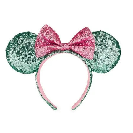Disney Parks Mint Green Pink Bow Mickey Minnie Sequin Ears Headband | Walmart (US)