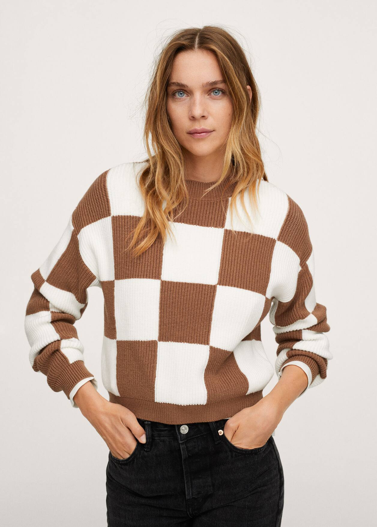 Checks knitted sweater | MANGO (US)