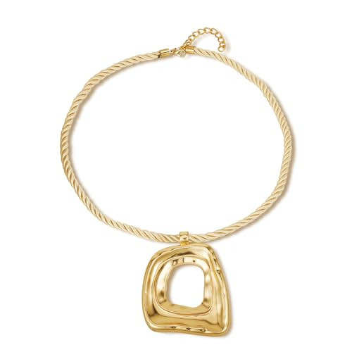 Catuni Chunky Gold Statement Necklaces Large Pendant Necklace Big Square Pendant Chunky Statement Jewelry Women 14K Gold Plated Black Rope | Amazon (US)