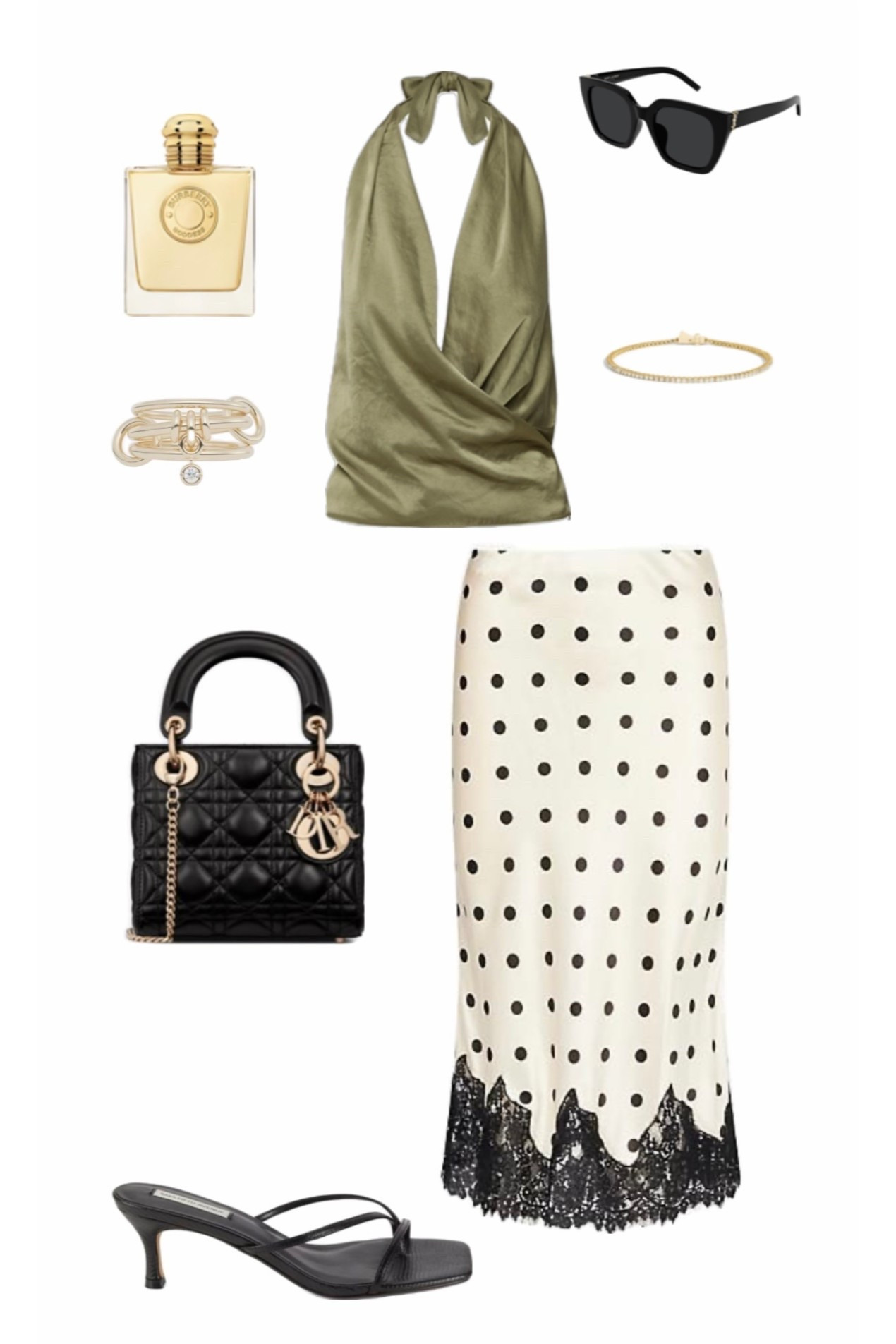 Date night outfit, going out, girls night out, feminine outfit, midi skirt and kitten heels outfit, chic style 